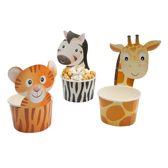 Fun Express 4 1/2" x 6 1/2" Zoo Animal-Shaped Disposable Paper Snack Cups - 12 Pieces