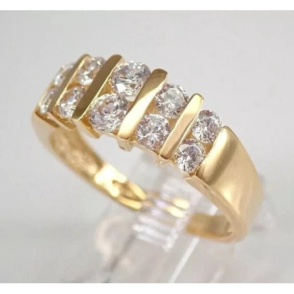 14K yellow Gold Plated 2Ct Round Cut Lab-Created Diamond Women Wedding Ring