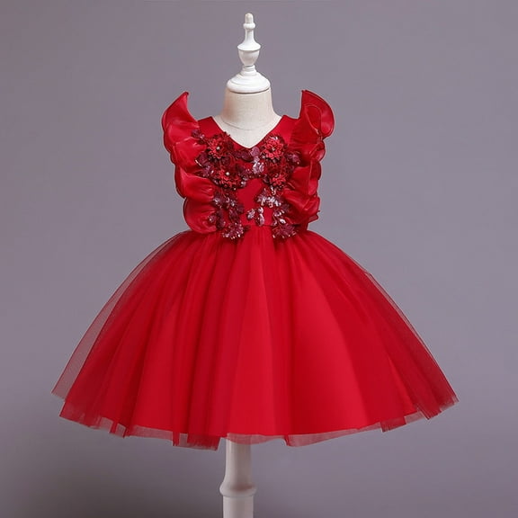 Toddler Girls Dresses Toddler Formal Dresses Red Dress For Girls Birthday Princess Dress Dress For Girls 18-24 Months