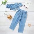 thumbnail image 5 of WOLLED Baby Girls Denim Off-Shoulder Crop Tops+high Waist Ripped Jeans Pants 2PCS Toddler Summer Distressed Denim Pants Jeans Outfits for 2-7 Years Old, 5 of 9
