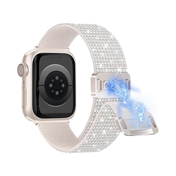 Sparkly Stretchy Nylon Magnetic Band Fit Bling Apple Watch Bands for Women 42mm 44mm 45mm 46mm 49mm, Sport iWatch Bands for Glitter iPhone Watch Series 10 SE 9 8 7 6 5 4 3 Ultra-Starlight