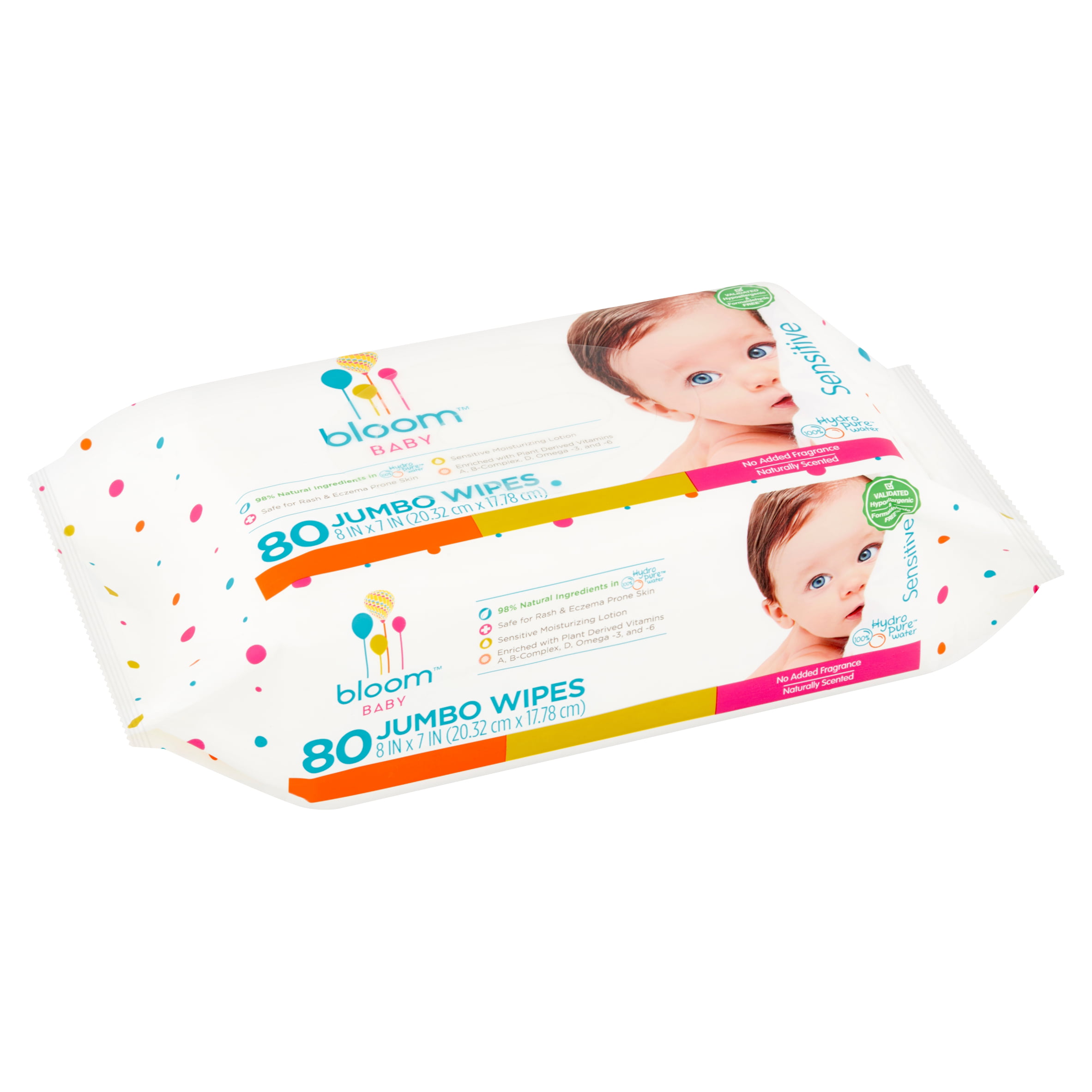 Formulated for Diaper Area Infused with Plant-Derived Vitamins Textured & Thick 8”x7” Wipes Hypoallergenic Water-Based 20 Count Baby Wipes by Bloom Baby for Sensitive Skin Unscented 