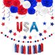 thumbnail image 2 of Xihbxyly Juego de Decoraciones Patrióticas, Globos de Aluminio con La Bandera de Ee. Uu., Serpentinas Colgantes con Forma de Estrella, Abanicos de Papel, Pompones, Día de Los Caídos, Día de Los Veter, 2 of 6