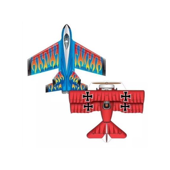 X-Kites Microkite Mini Mylar Kite - 2 Pack (Red Baron & Fighter Jet)