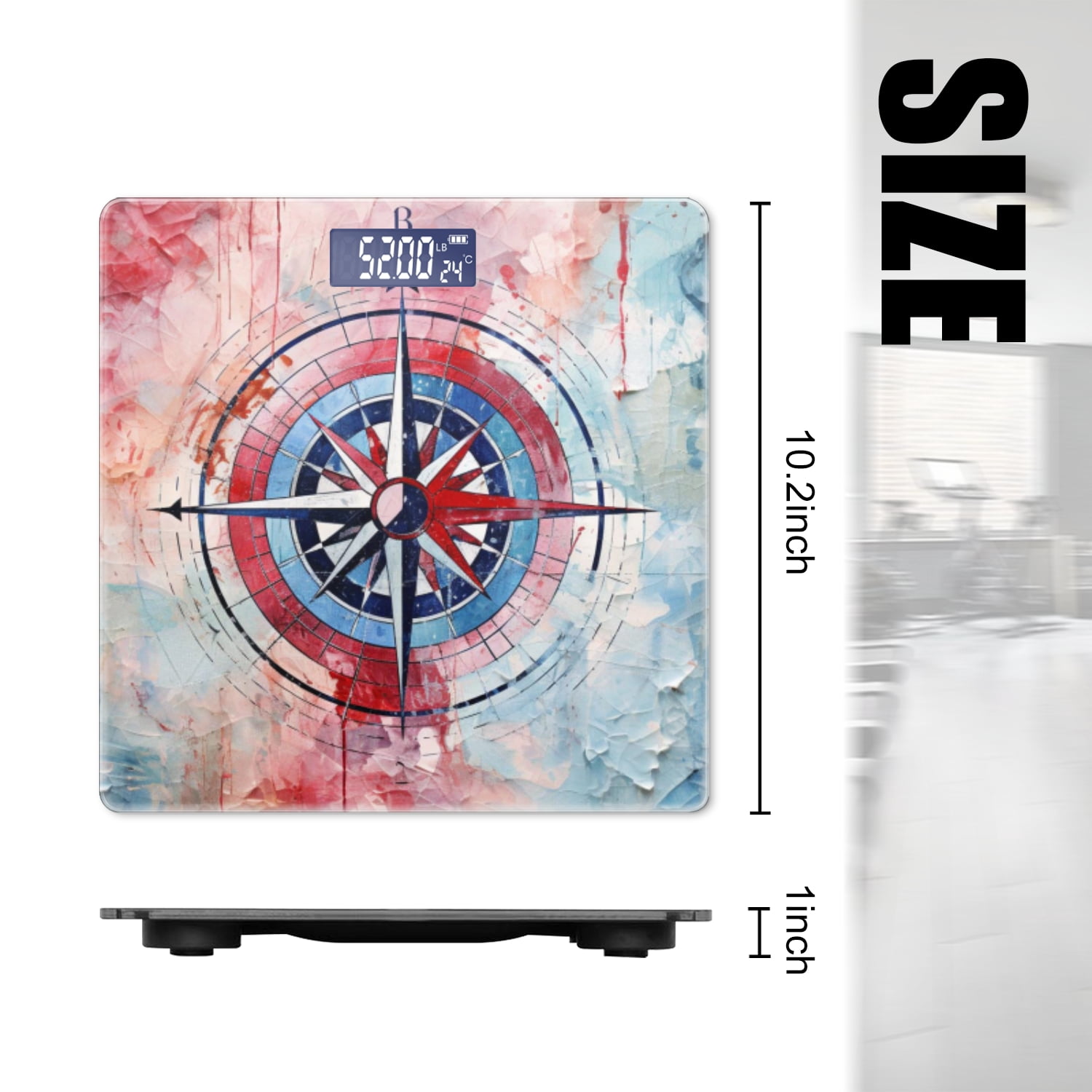 Bathroom Scale, Highly Accurate Digital Body Scale,Precisely Measures Weight up to 400 lbs-Nautical Compass In Shades Of Red And Blue
