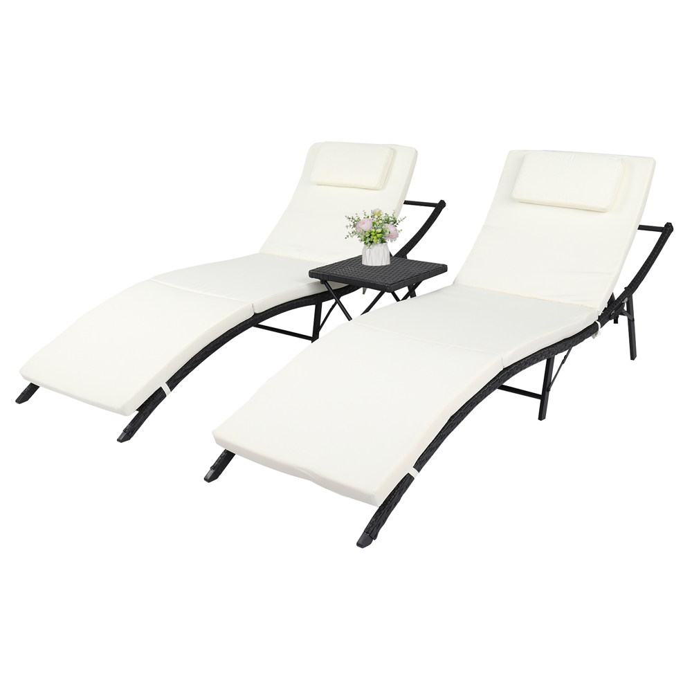 SYNGAR 3-Piece Outdoor Chaise Lounge Set, Rattan Wicker Patio Lounge Chairs with 5 Position Adjustable, Coffee Table and Cushions, All-Weather Beach Pool Backyard Lounge Chairs Furniture, GE028 - image 1 of 9