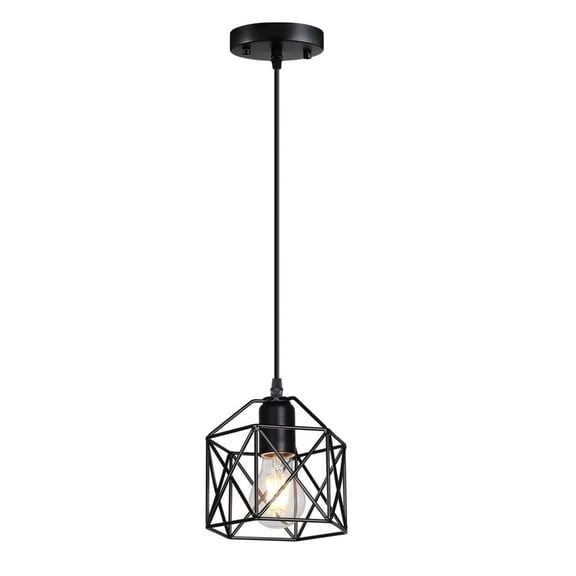 LiMoTech Pendant Light, 1-Light Vintage Farmhouse Black 44.9" Hanging Lighting Fixture Ceiling Light with Metal Caged for Kitchen Island Dining Restaurant Room Hallway Hotel Bar