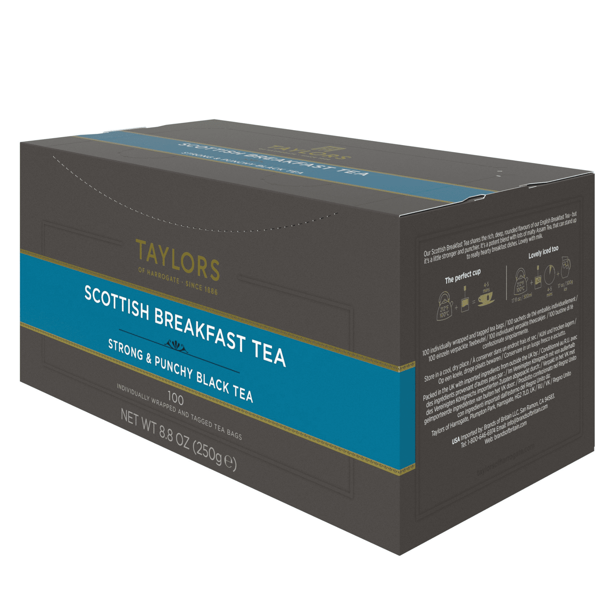 Taylors of Harrogate Scottish Breakfast Black Tea Individually Wrapped Bags, 100 Count (Pack of 1), Strong, Malty & Full, Caffeinated, Enjoy Hot or Iced, 100 Teabags