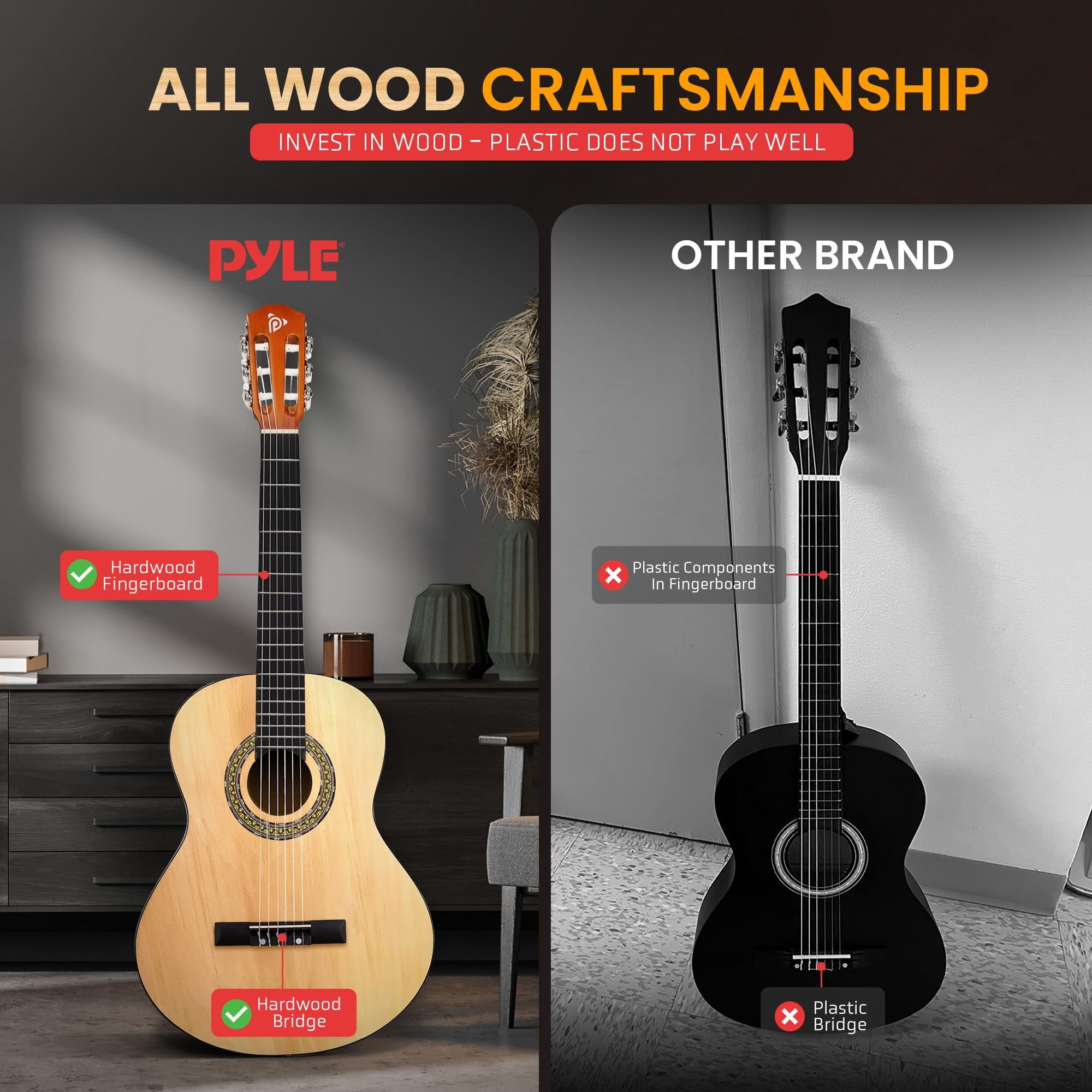 Pyle Beginner Acoustic Guitar Kit, 1/4 Junior Size All Wood Instrument for Kids, Adults, 30" Natural Ash PGACLS30.X9