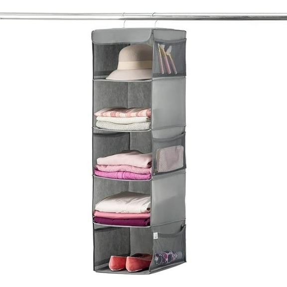 Hanging Closet Organizer, 5-Shelf - Hanging Storage Organizer Shelves for Clothes, Towels, Toys - College Dorm Room, Nursery, & Home Closet
