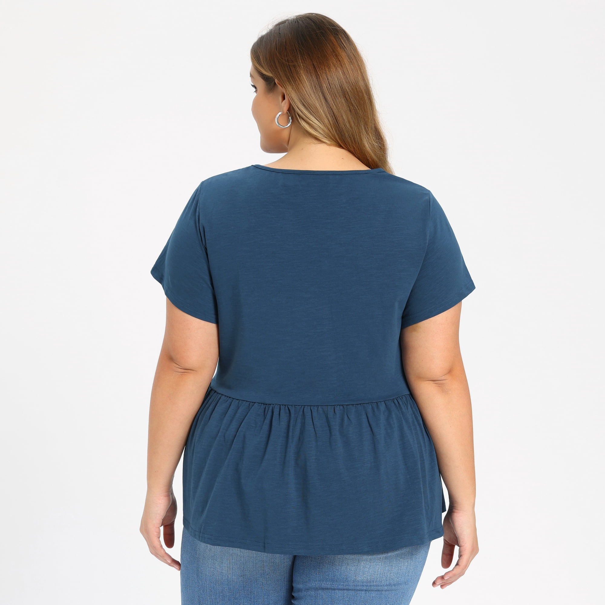 DARING DIVA Women's Plus Babydoll Blouse Trendy Flowy Peplum Tops 2X Dark Blue