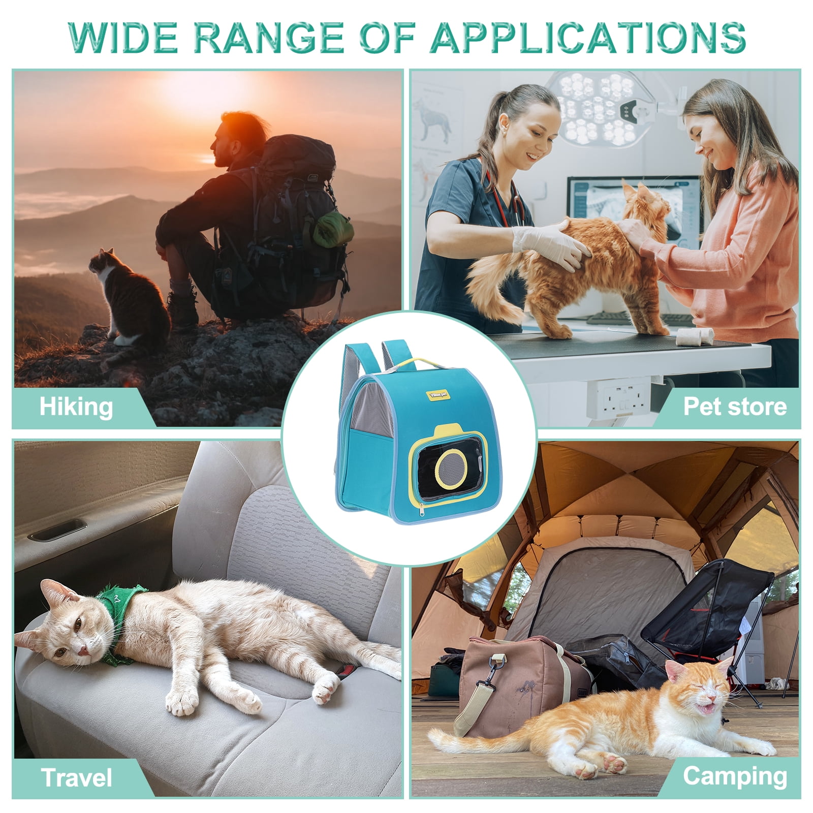 Cat Backpack Carrier, Large Space & Foldable, Breathable Pet Hiking Travel Backpack Sky Blue