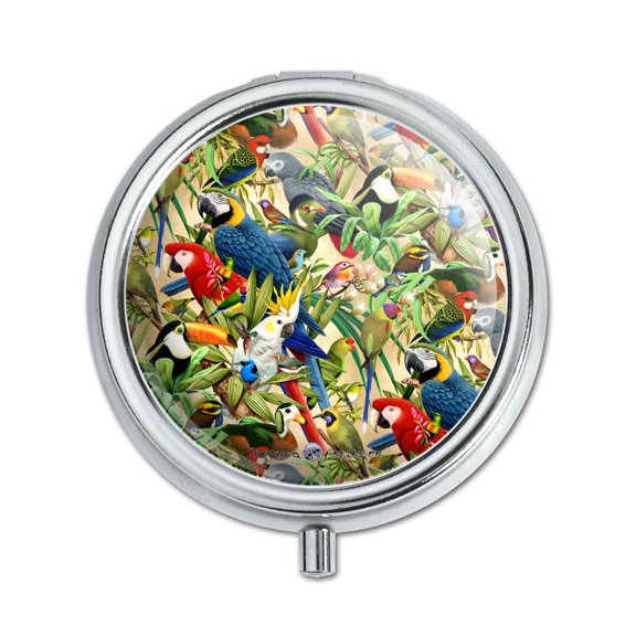 Tropical Birds Parrot Macaw Toucan Pattern Pill Case Trinket Gift Box