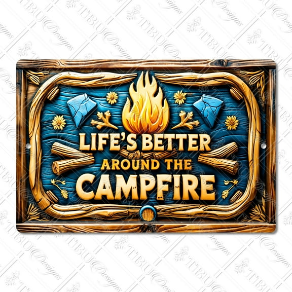 Life’s Better Around the Campfire Sign – Rustic Camping Decor – Aluminum Sublimation Print for Campsites, Cabins, and Outdoor Lovers