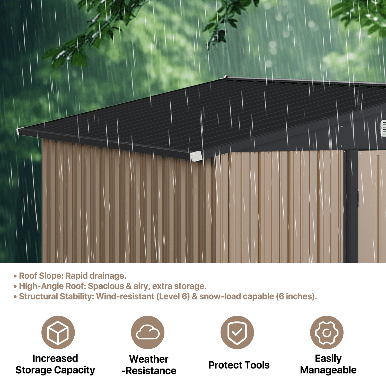 BaPiPro 10x12FT Outdoor Metal Storage Shed with Base Frame Kit & Lockable Doors, Heavy Duty Garden Tool Shed Bicycle Shed, Black