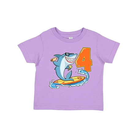 

Inktastic Fourth Birthday Surfing Shark with Hot Dog and Ice Cream Gift Toddler Boy or Toddler Girl T-Shirt