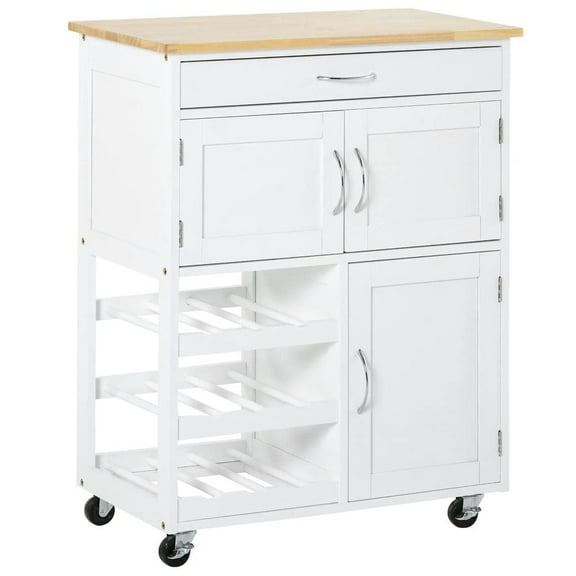 Barara King Kitchen Island, Kitchen Storage Island,Rolling Kitchen Cart, Kitchen Island with Storage Drawer, 9-bottle Wine Rack, Door Cabinets,White