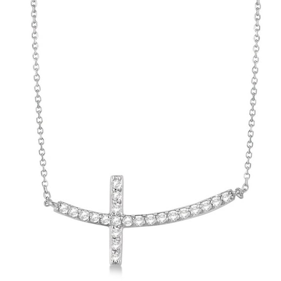 Diamond Sideways Curved Cross Pendant Necklace 14k White Gold 0.50 ct