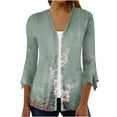 thumbnail image 3 of Babysbule Women's Tops, Jackets& Coat Fashion Fashion Women Summer 3/4 Sleeve Cardigan Solid Color Casual Blouse Tops, 3 of 7
