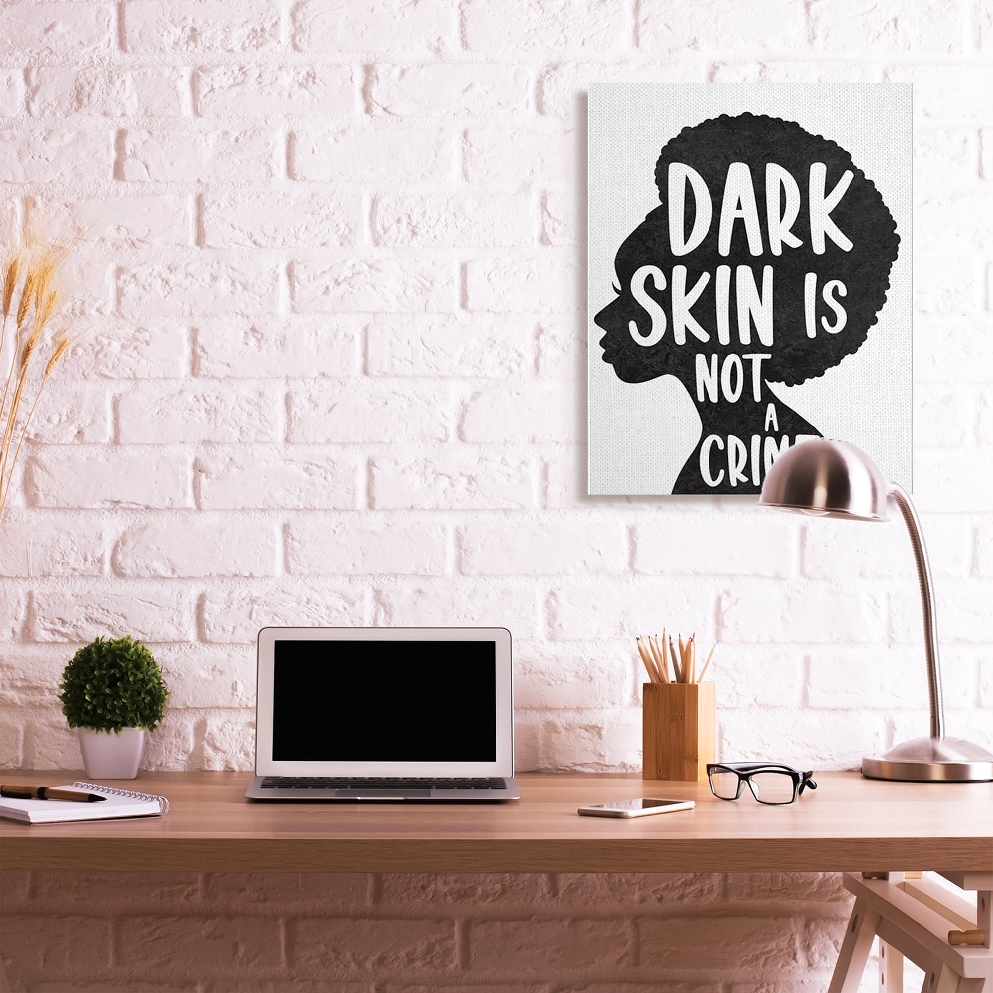 Stupell Industries Dark Skin is No Crime Phrase Female Silhouette Canvas Wall Art by Marcus Prime