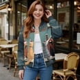 thumbnail image 2 of Xoenoiee Women’s Bomber Jackets 2025 Fall Winter Trendy Coats Zip Up Varsity Jacket with Pockets Lightweight Casual Jacket, Cute Cats Starry Night Christmas, Small, 2 of 7