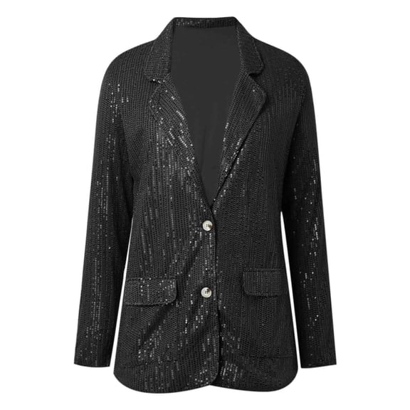 Gyexs Womens Plus Size Blazer Jackets V Neck Shiny Glitter Long Sleeve Open Front Cardigan Coat Party Wear Sequin Jacket, Black, Size XXL
