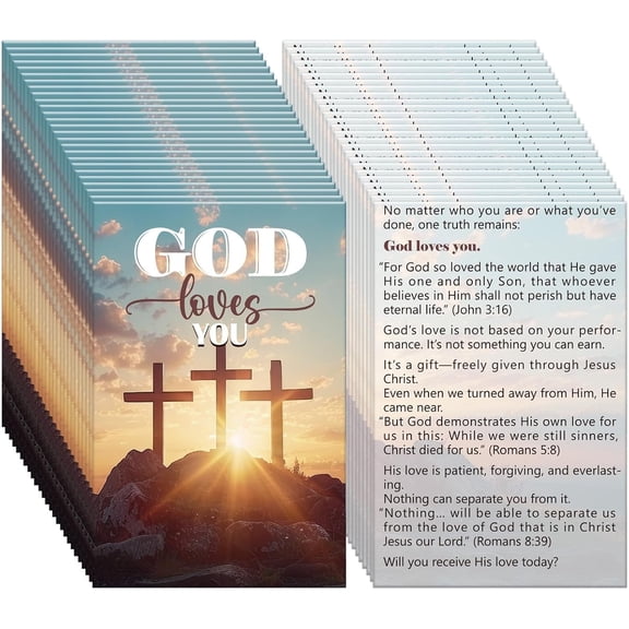 100-Pack God Loves You Gospel Tract Cards – Christian Evangelism Cards with Cross Artwork, Salvation Message, Faith Encouragement, Church Outreach & Blessing Bag Inserts