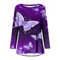 thumbnail image 4 of ZHUASHUM Tops For Women Ladies Thin Round Neck Raglan Sleeve Butterfly Print Long Sleeve T Shirt Top T Shire Trendy L, 4 of 5