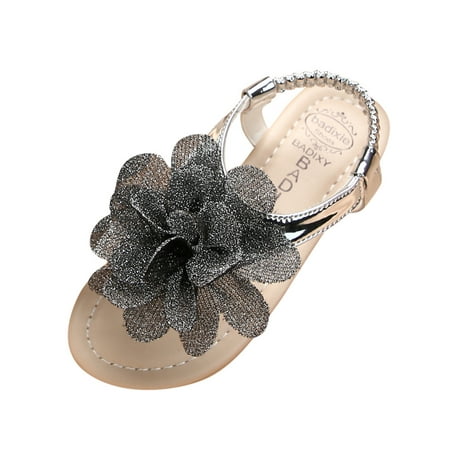 

Girls Sandals Flower Sequins Soft Sole Lightly Comfy Heel Strap Princess Shoes for Girl Size 26;3.5-4 Y