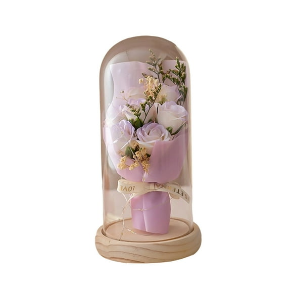 Lilixerw Preserved Bottle Rose Bouquet with String Lights,Artificial Purple Rose Gift for Valentine's Day,Anniversary,Wedding,Home Desk Decor,8.46x4.33x4.33In