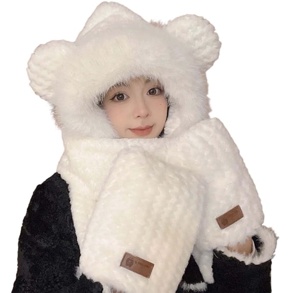 HJYCHN Neck Gaiter Winter Thermal Scarf and Hat Neck Gaiter with Ear Cover Cold Weather Outdoor Sports Women's Fashion Scarves Beige One Size