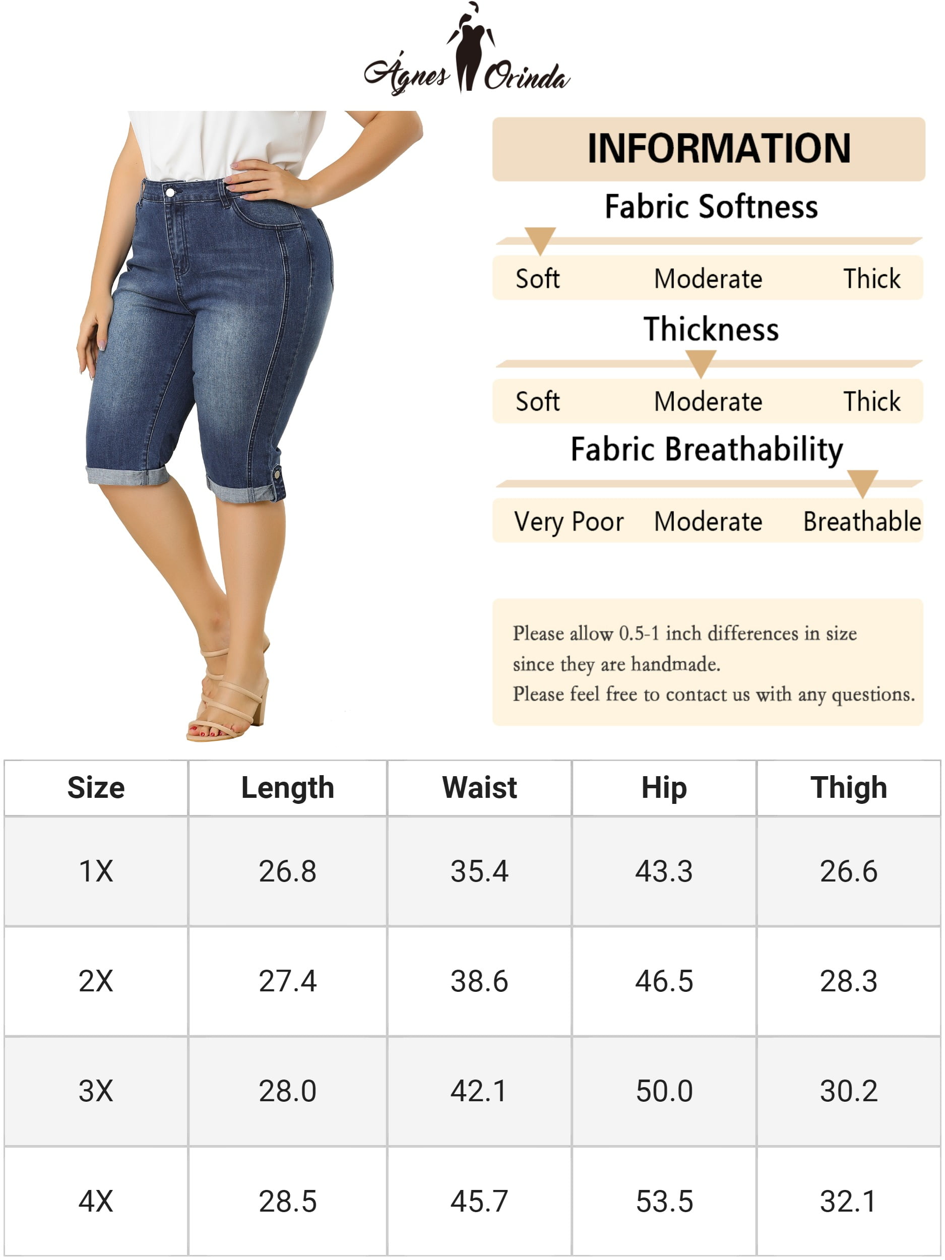 Unique Bargains Juniors' Plus Size Shorts Chambray Ripped Denim Capri Jeans Blue 2X