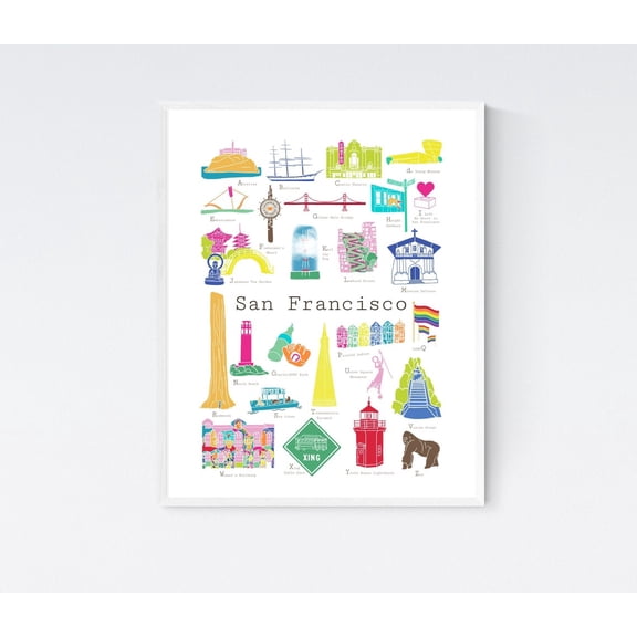 San Francisco California A To Z Wall Art Print, Unframed Paper Poster 11x14in