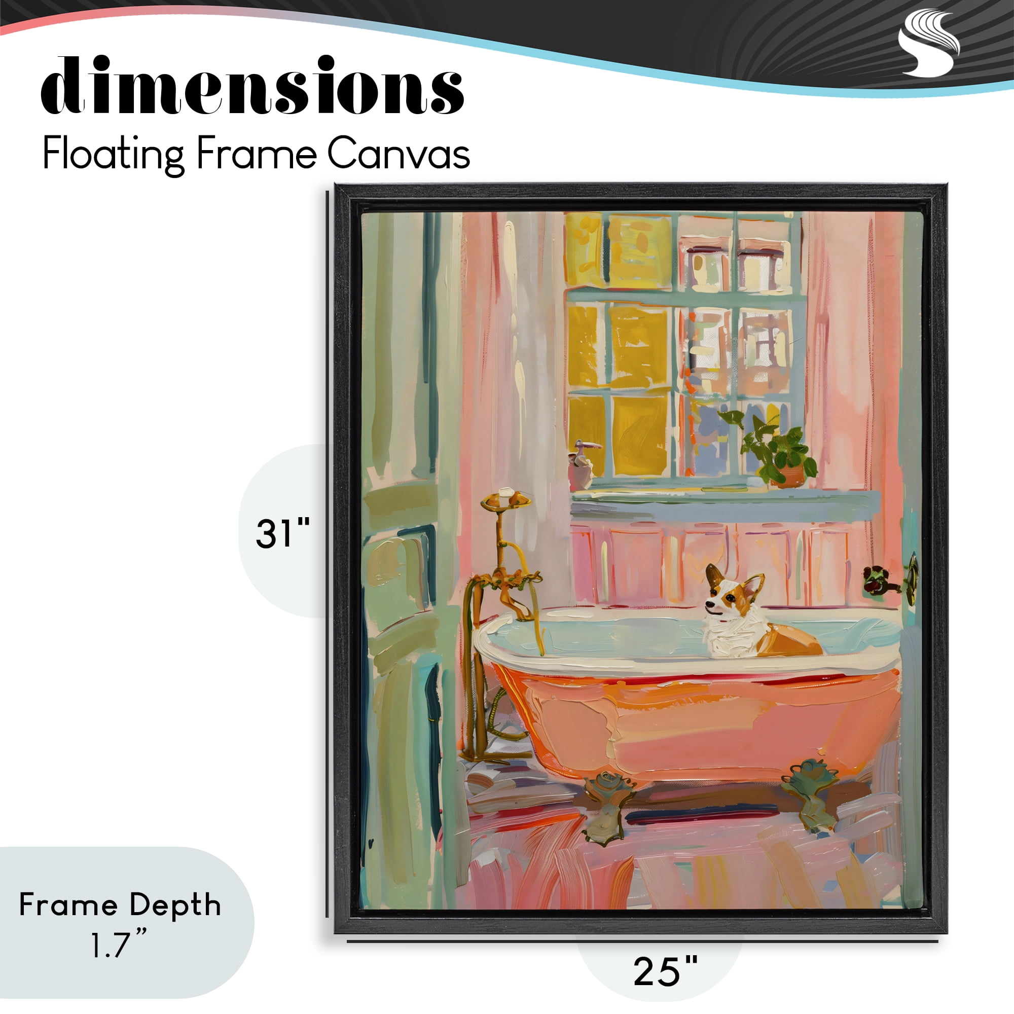 Stupell Industries Corgi in Bathtub Black Framed Floater Canvas Wall Art, design by The Prints Vibe