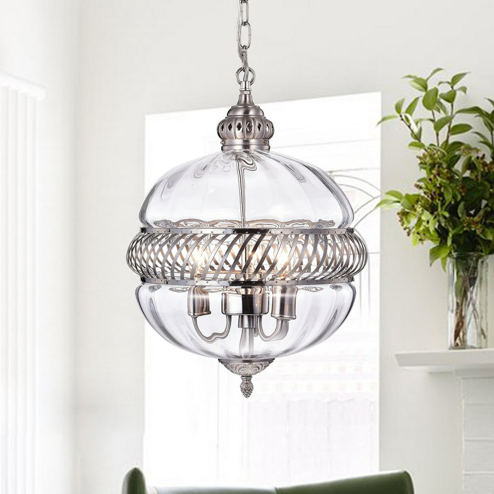 Permin 13 Inch Clear Glass Globe With Metal Accents Pendant Light