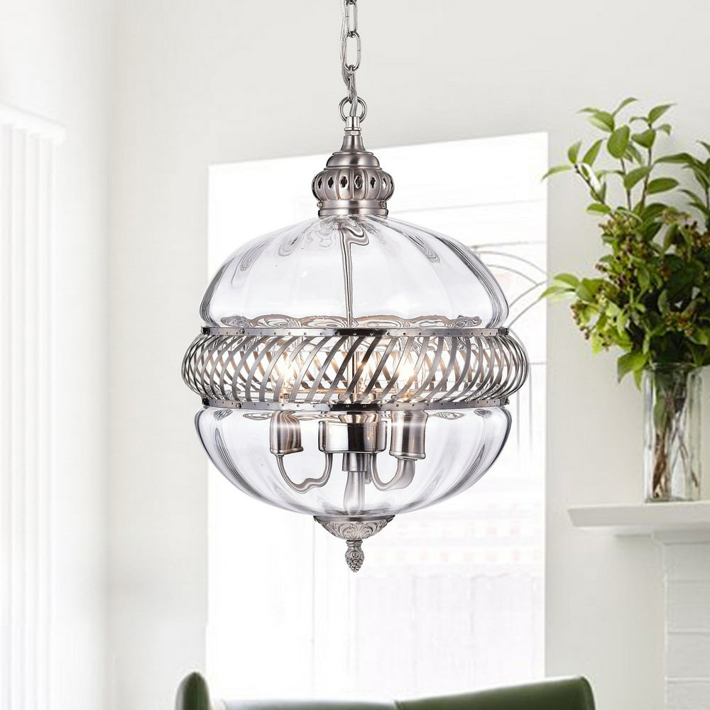 Permin 13inch Clear Glass Globe with Metal Accents Pendant Light