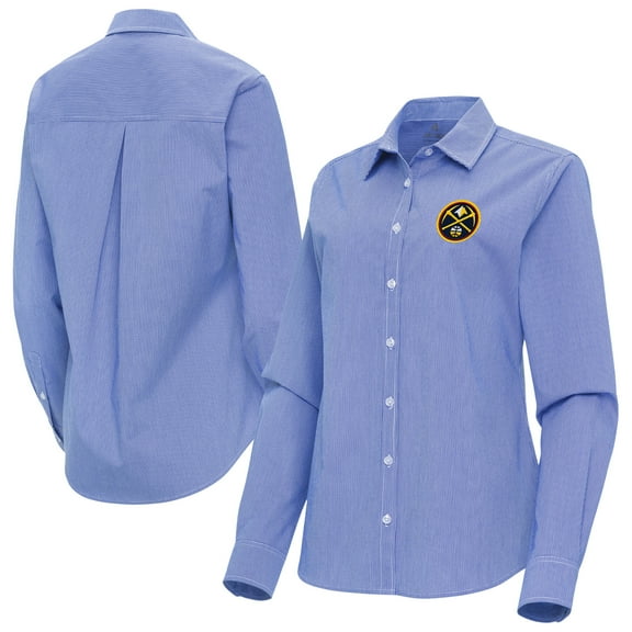 Women's Antigua Blue Denver Nuggets Porter Woven Long Sleeve Button-Up Shirt