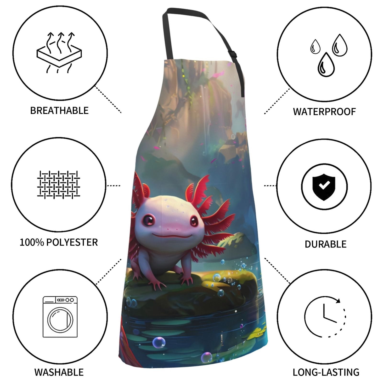 Kdxio Pond Cute Axolotl Apron with Pockets Adjustable Kitchen Aprons for Men Women Waterproof Aprons for Cooking,Drawing,Crafting, Baking Household Cleaning