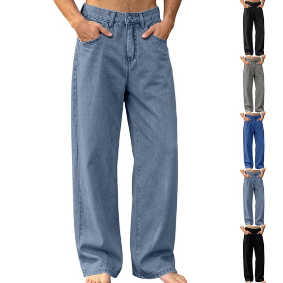 Men's Baggy Jeans Relaxed Fit Straight Leg Wide Leg Denim Pants Vintage Washed Casual Trousers with Pockets for Daily Commute and Weekend Streetwear
