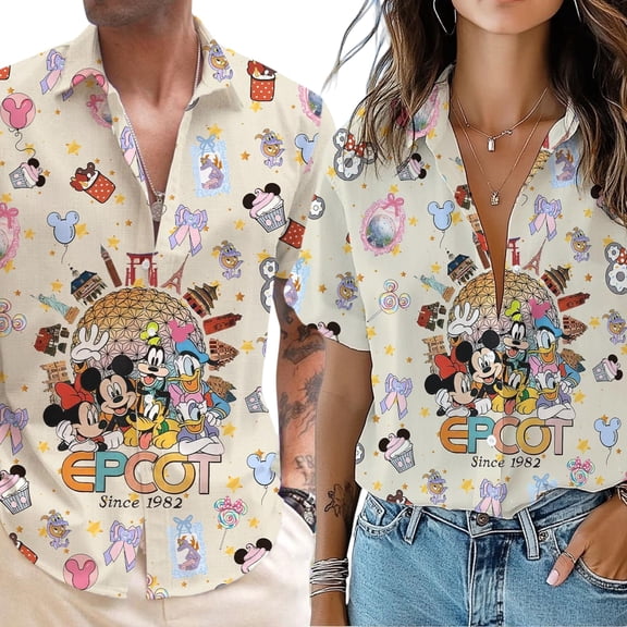 Epcot Coquette Hawaiian Shirt, Mickey and Friends Epcot Shirt, Disney Hawaiian Shirt, Epcot Aloha Shirt, Epcot Snack Button Up Shirt