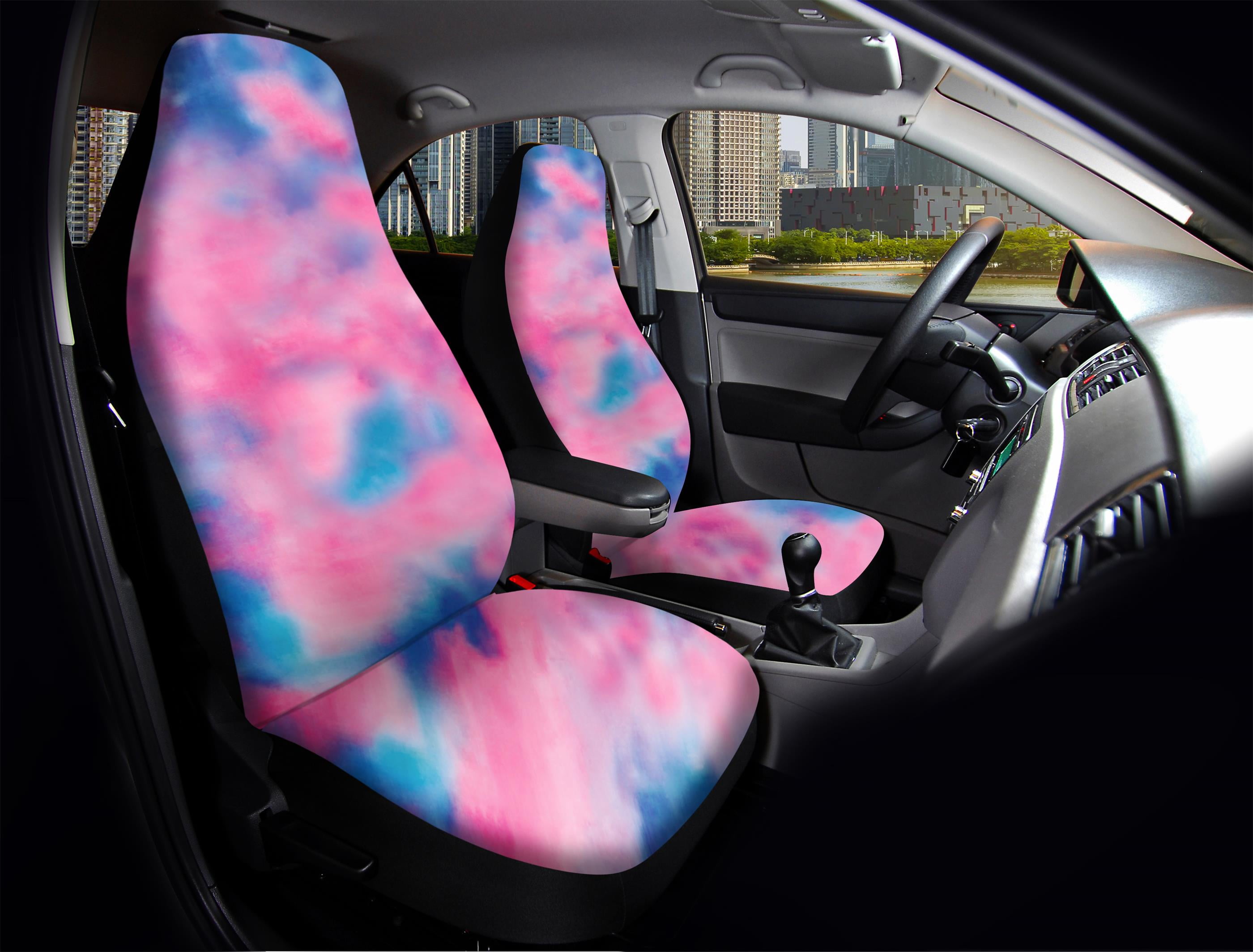 Snilety 7pcs Multicolor Tie Dye Car Seat Covers Full Set Auto Seat Protectors with Steering Wheel Cover and Seat Belt Pads Universal Fit for SUV Trucks Van 