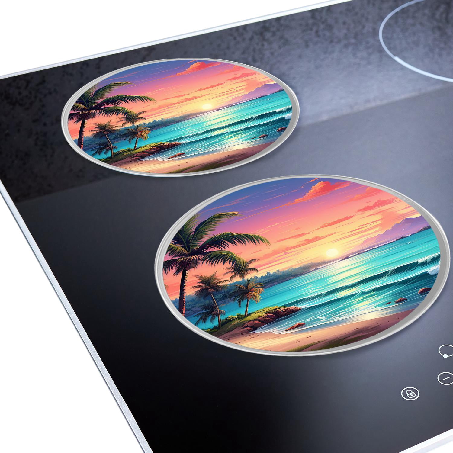 Round Stove Burner Covers 4 Pcs Round Gas Stove Burner Cover 8Inch And 10Inch for ,Hawaii Beach with Palm Trees pattern