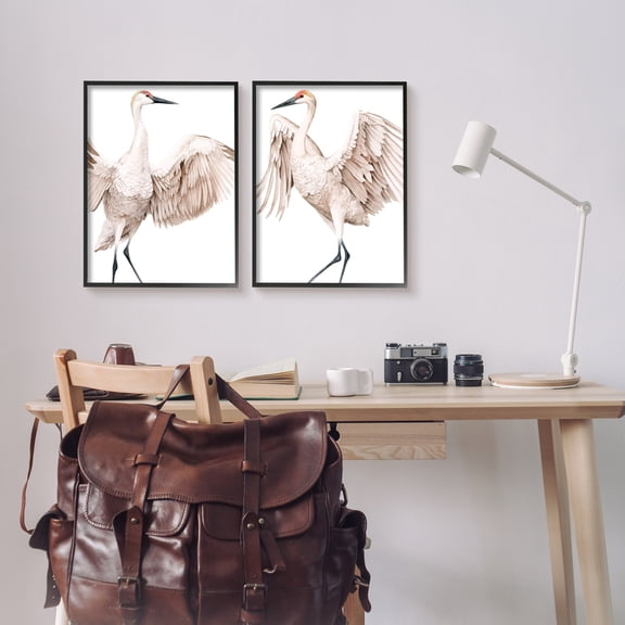 Stupell Industries Simple White Crane Birds Standing Open Wings Illustration, 16 x 20, Design by Grace Popp