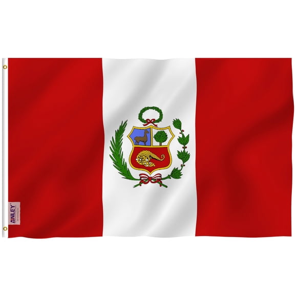 ANLEY Fly Breeze 90 x 150 cm Bandera Perú - Colores Vivos y Resistentes a Rayos UVA - Bordes Reforzados con Lona y Doble Costura - Nacional Peruana Banderas Poliéster con Ojales de Latón