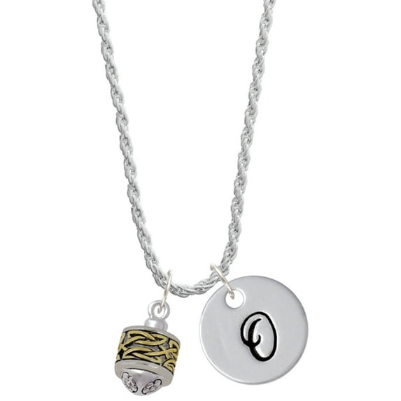 Delight Jewelry Two-tone Celtic Knot Band Two-tone Spinner Silvertone Script Initial Disc - O - Charm Necklace, 20"+3"