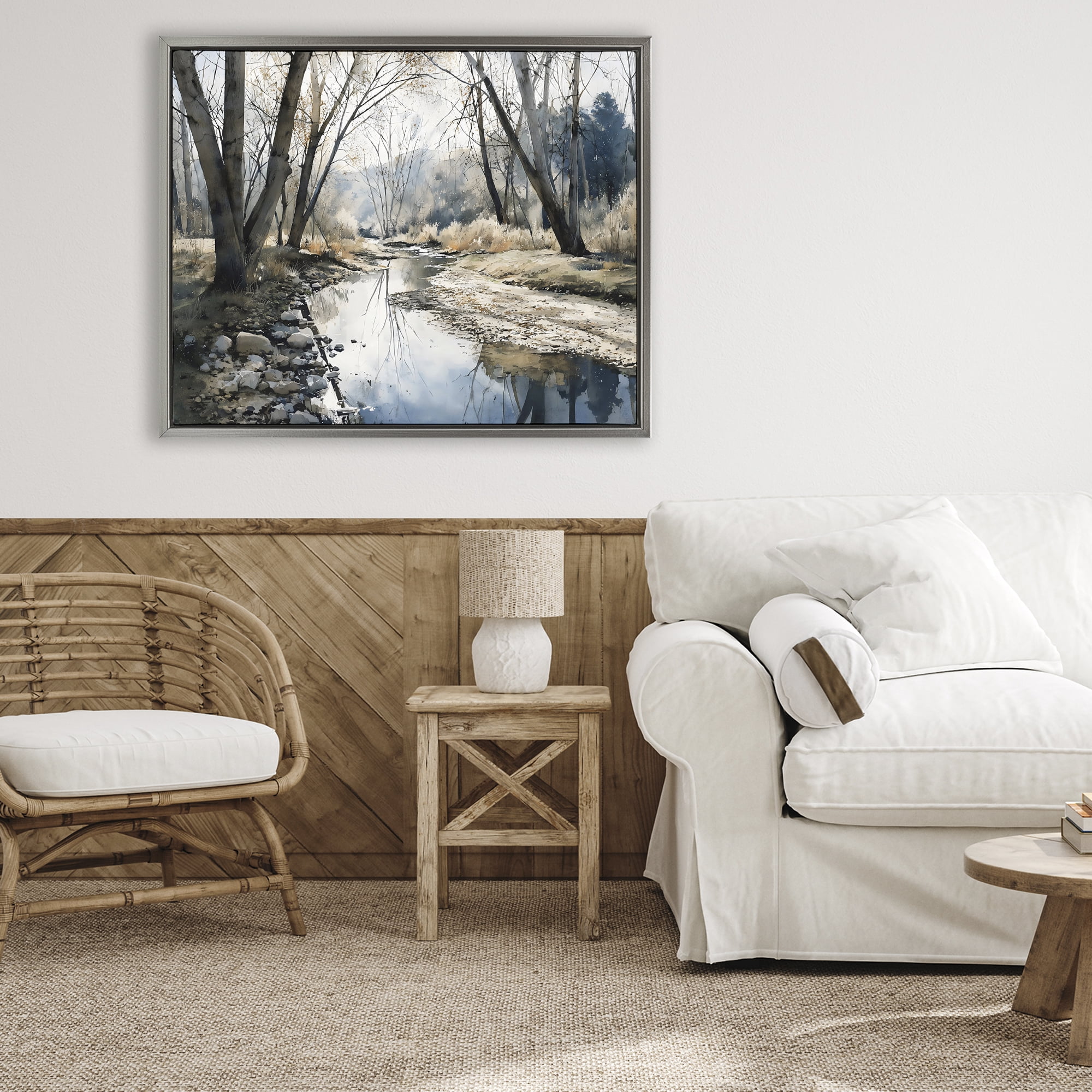Stupell Industries Serene Reflections at Autumn Creek Gray Framed Floater Canvas Wall Art, design by Franklyn Gregory
