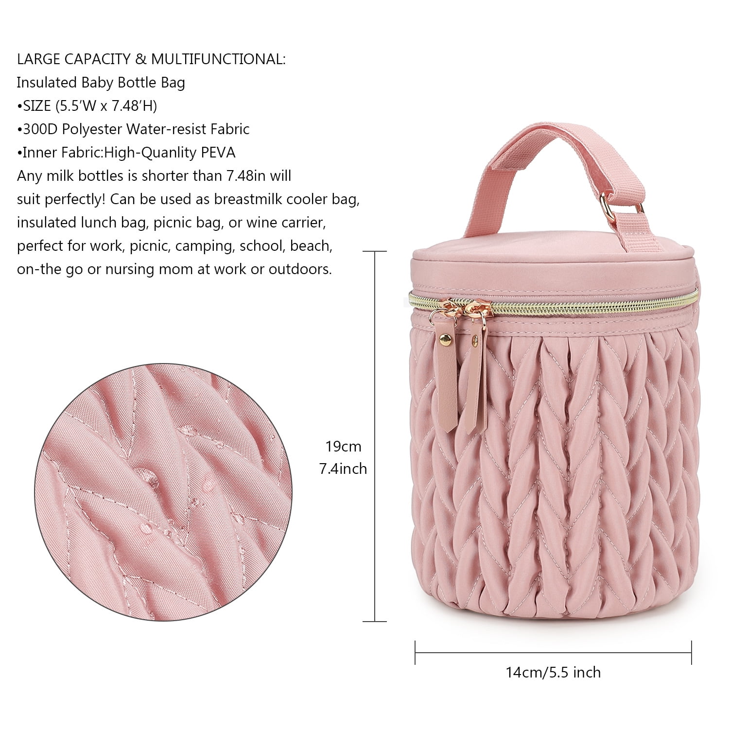 Insulated Baby Bottle Bag, 5.5"×7.48" Breastmilk Cooler Bag with Food-Grade PEVA Lining, Waterproof 300D Polyester Milk Bottle Tote for Nursing Mom, Multi-Use Insulated Lunch Bag for Work/Picnic/Camp