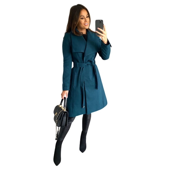 Anastasia Fashions Womens Large Collar Belted Wrap Winter Coat Blue Size 8