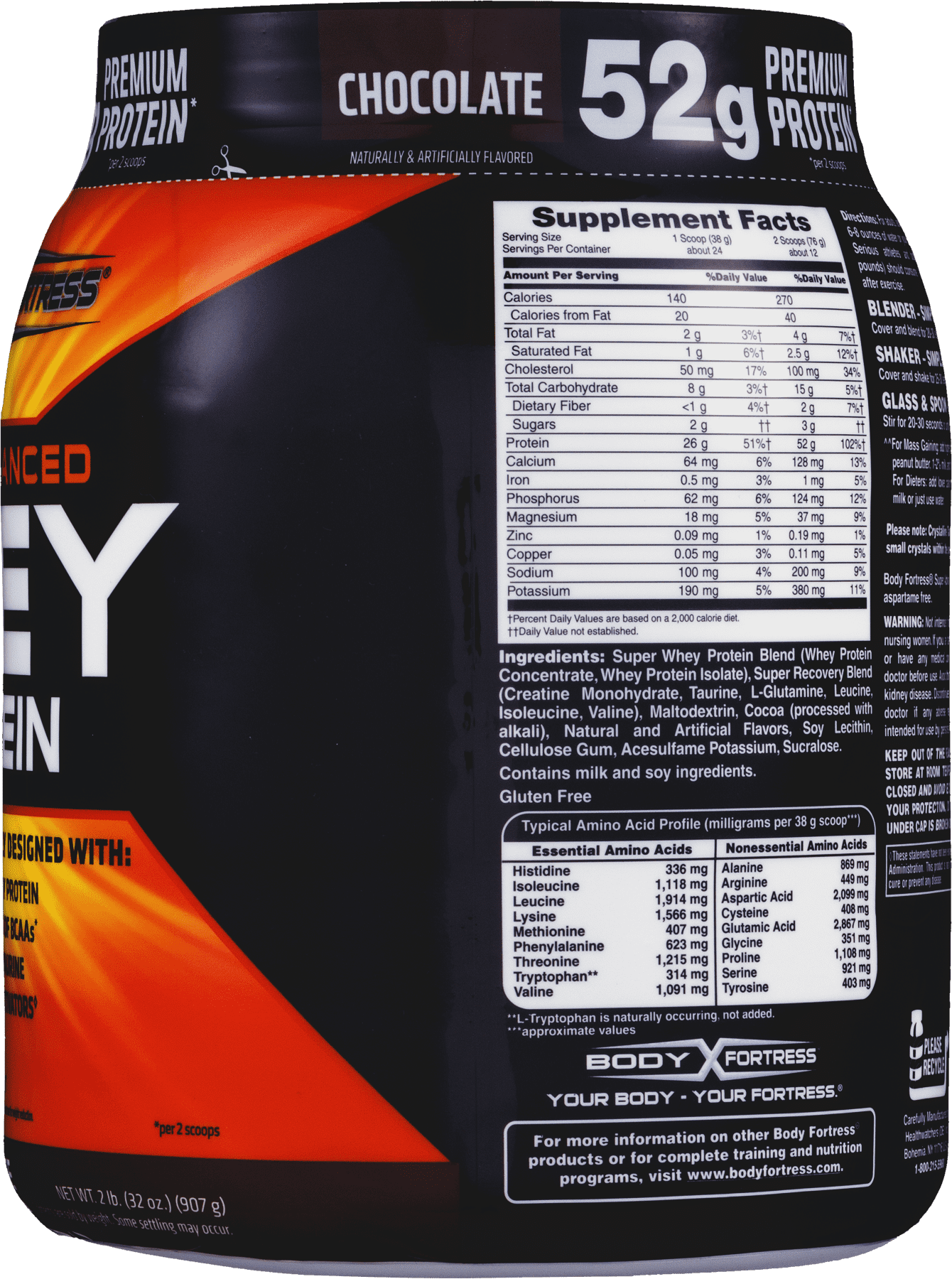 Body Fortress Super Advanced Whey Protein Powder, Chocolate, 1.95 lbs.