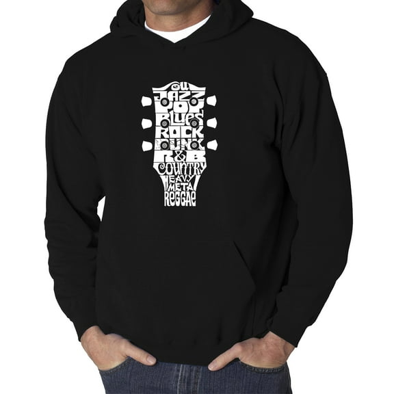 Men's Word Art Hooded Sweatshirt - Guitar Head Music Genres